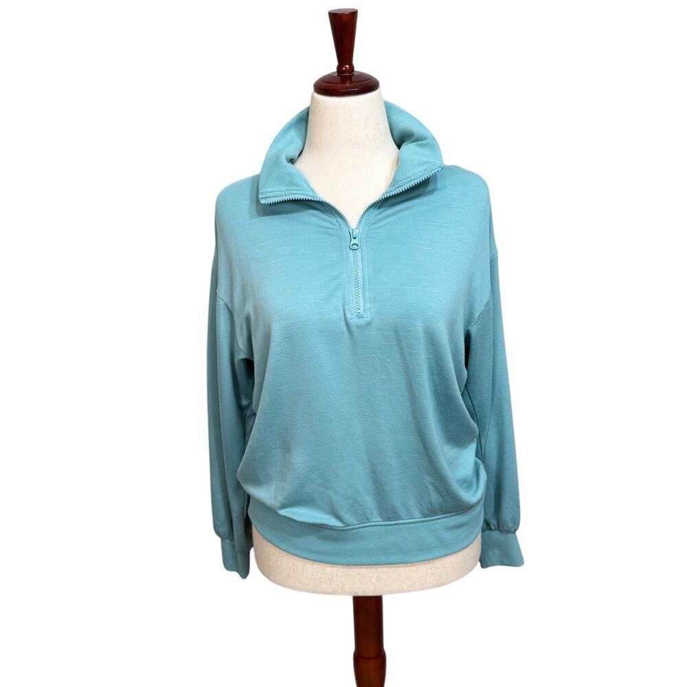 Three Dots 1/4 zip cozy pullover light blue long sleeve collar Sz M